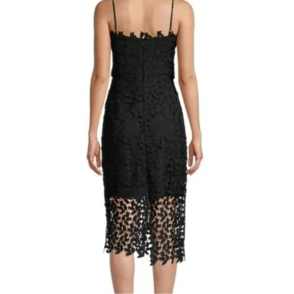 Bardot Women's Black Leaf Lace‎ Overlay Liana Sleeveless Midi Dress Size 6
